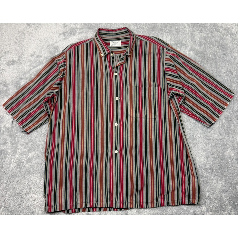 Vintage Arrow Sanforized Shirt Mens L Multicolor Short Sleeve Stripe 1950s USA